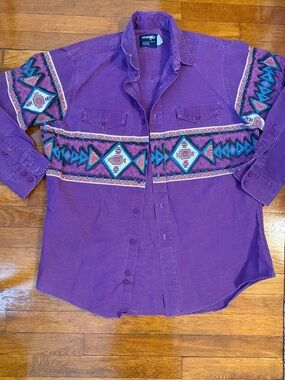 Vintage Wrangler Aztec Brushpopper Button Up Southwestern Shirt Mens